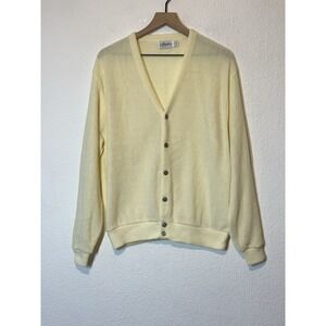 Vintage Angelica Mens Large Yellow Cardigan Sweater USA Grandpa Preppy Golf